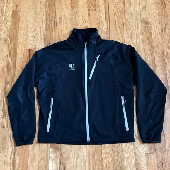 PEARL IZUMI Black Softshell Jacket with Light Gray Zippers, Size Medium - Picture 2 of 5